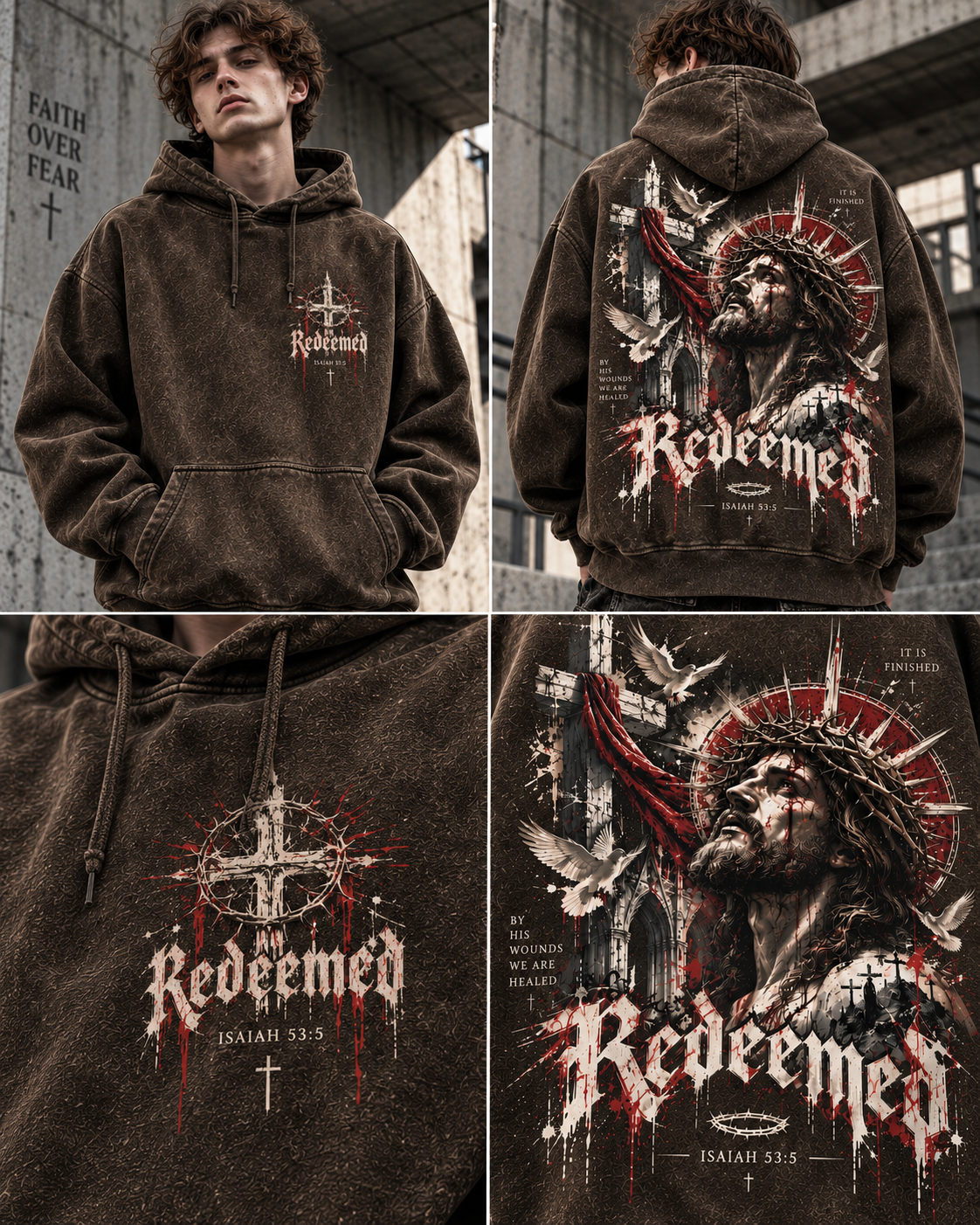 Redeemed Faith Vintage Hoodie – Washed Beige