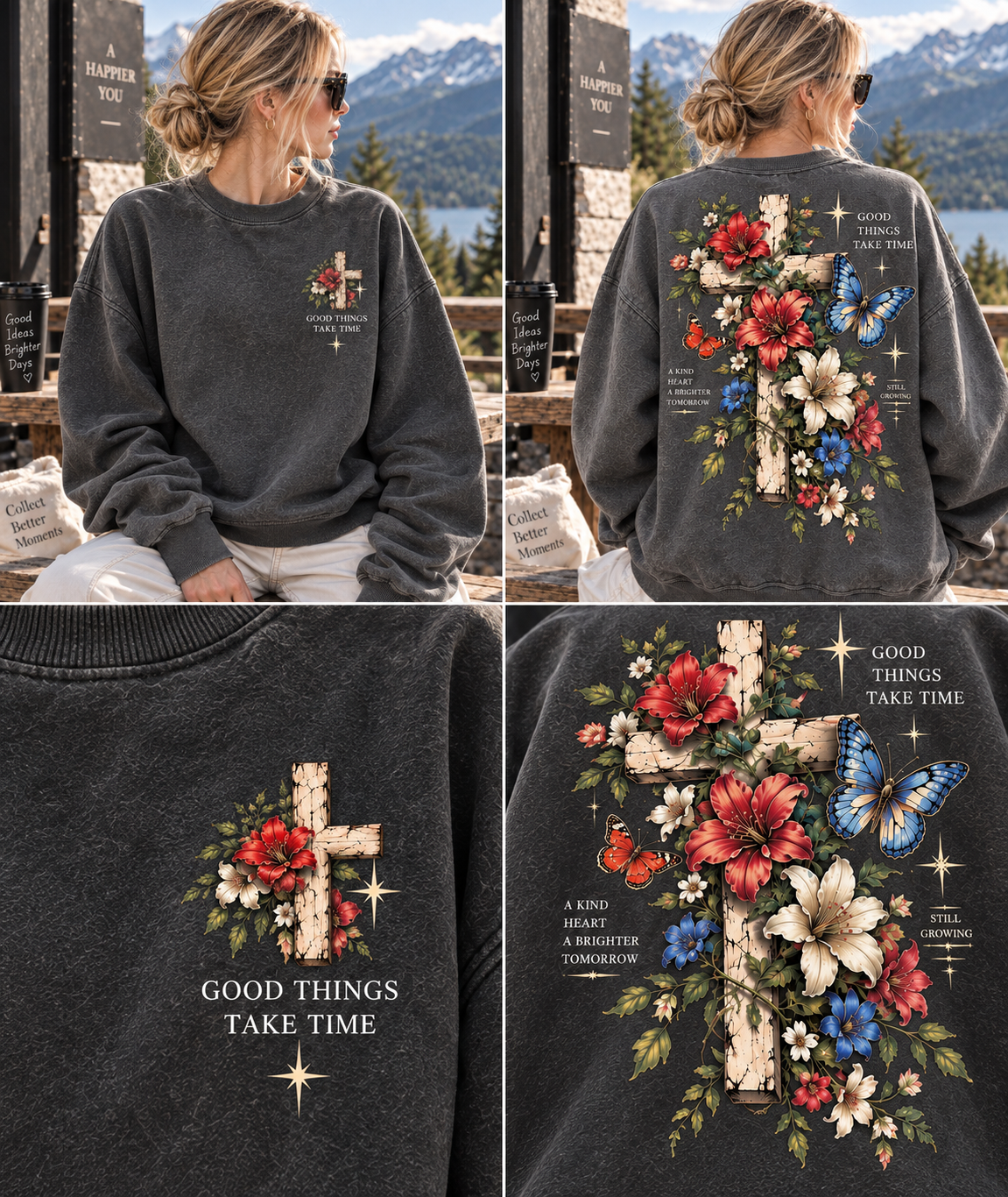 Vintage Floral Cross Sweatshirt – Good Things Take Time