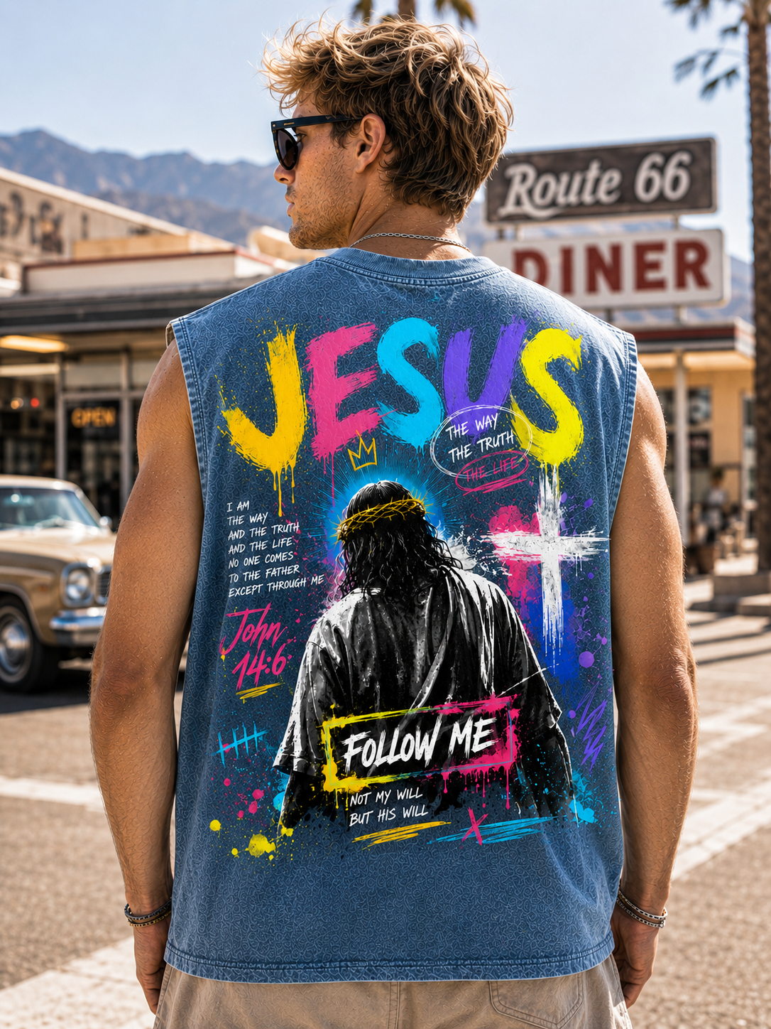 Jesus Follow Me Washed Black Tank Top