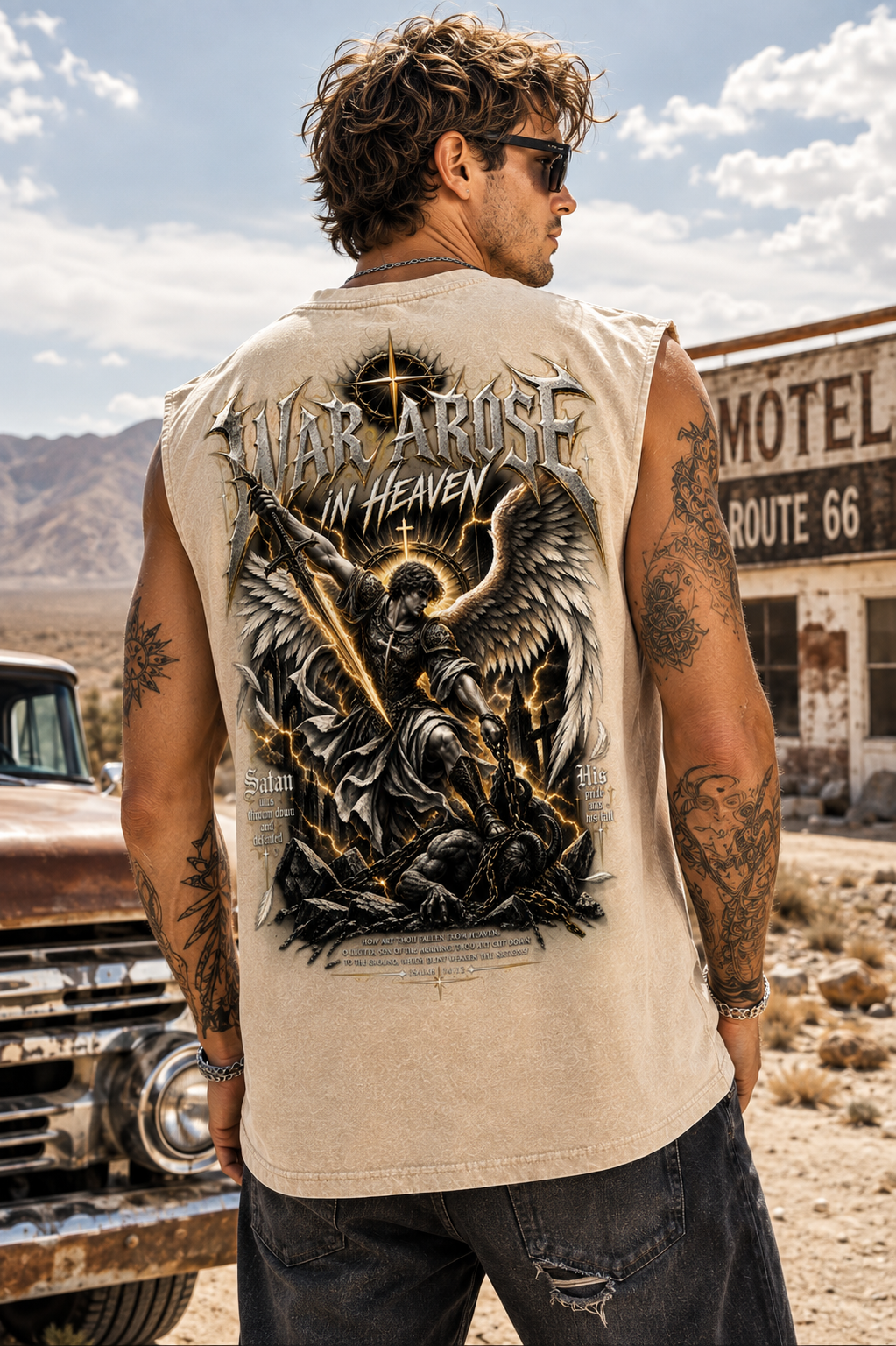 War Arise In Heaven – Vintage Angel Warrior Washed Tank Top