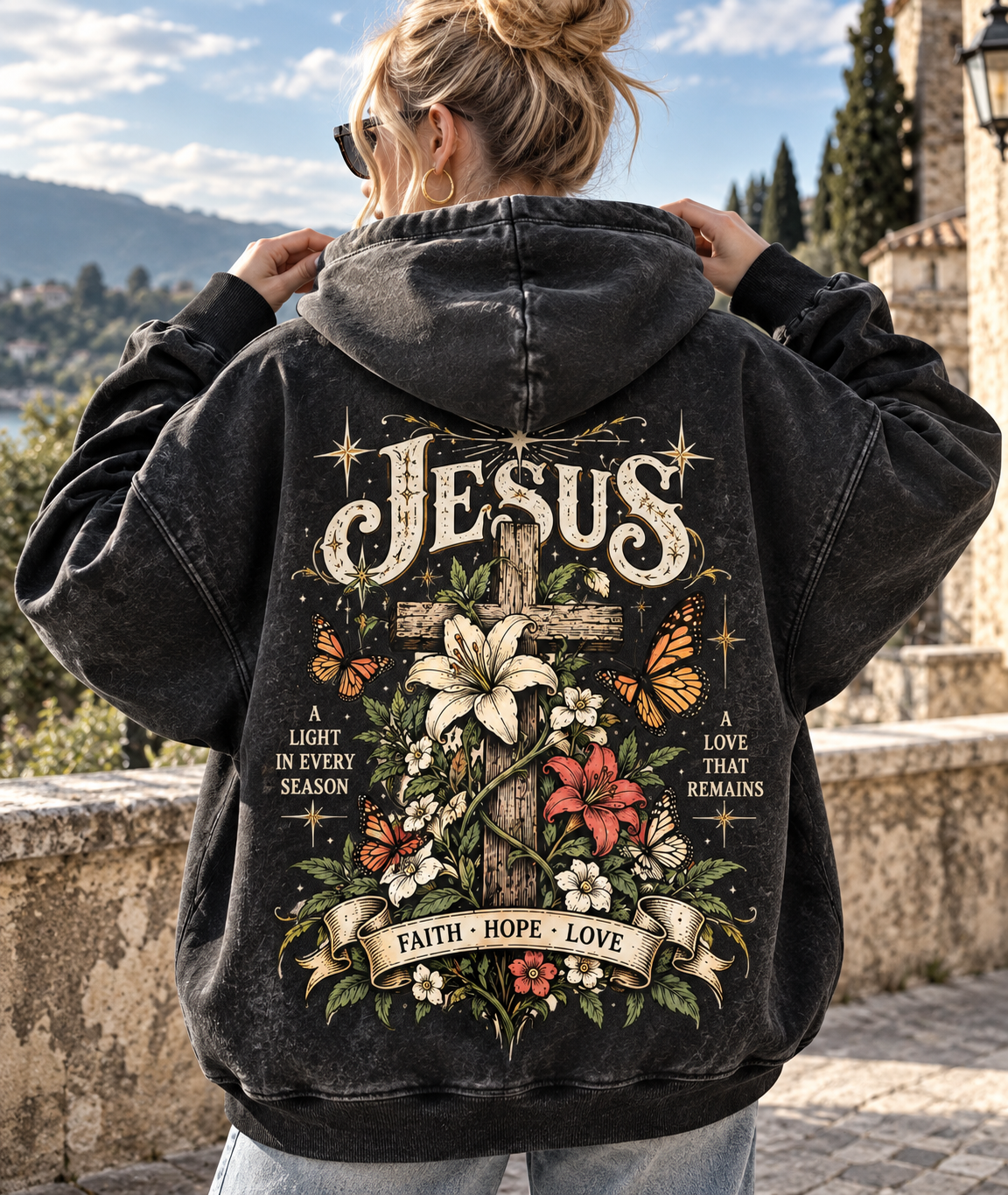 Vintage Jesus Cross Hoodie – Faith Hope Love
