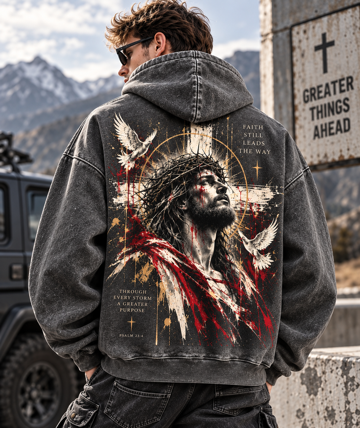 Faith Still Leads The Way – Vintage Christian Wash Hoodie