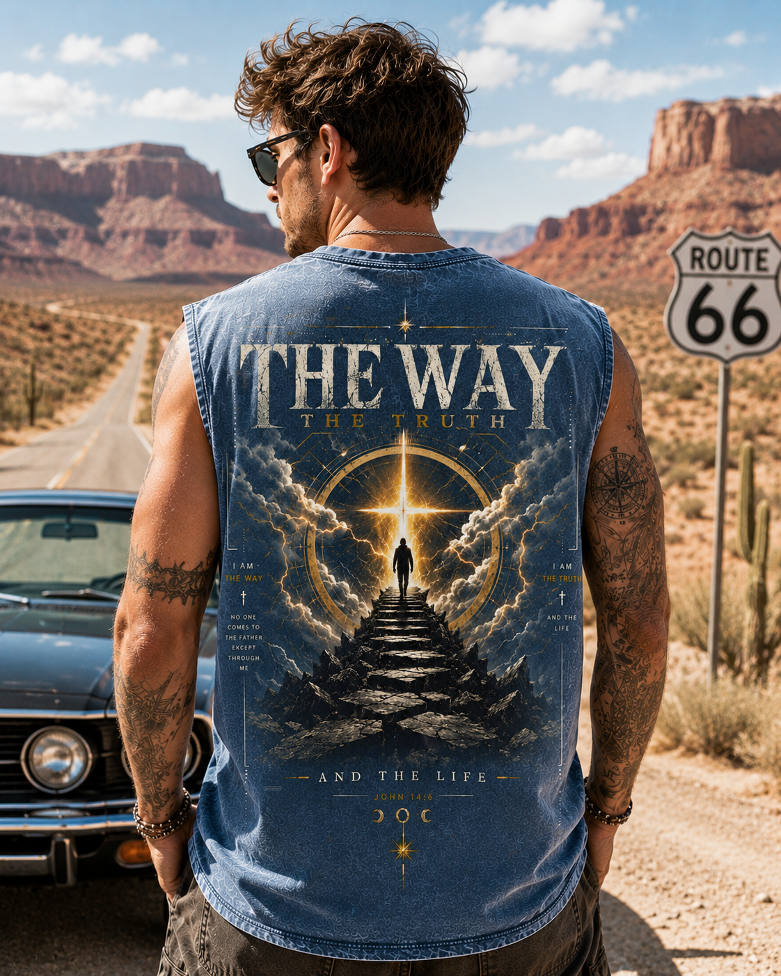 THE WAY — Washed Black Christian Graphic Tank Top