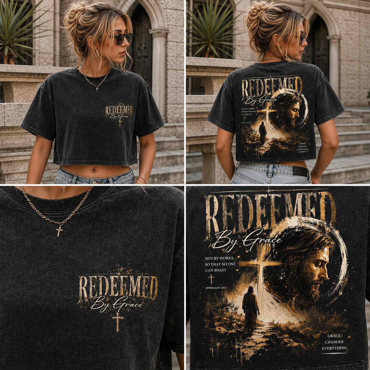 Redeemed By Grace – Vintage Christian Crop Top