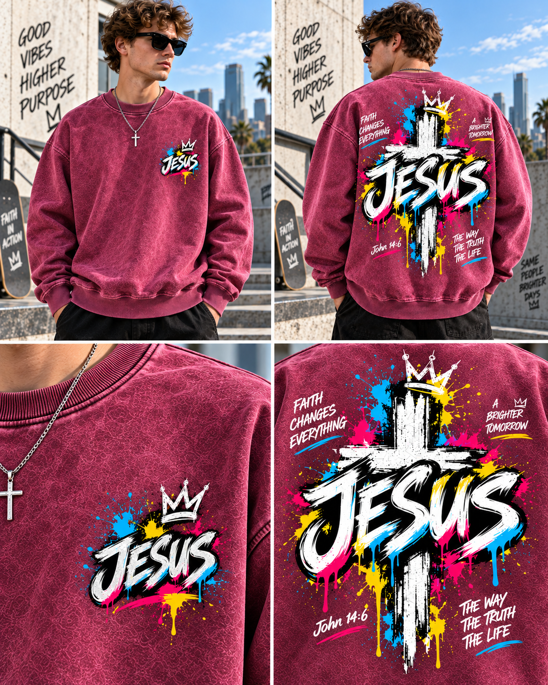 JESUS Graffiti Cross – Vintage Faith Sweatshirt