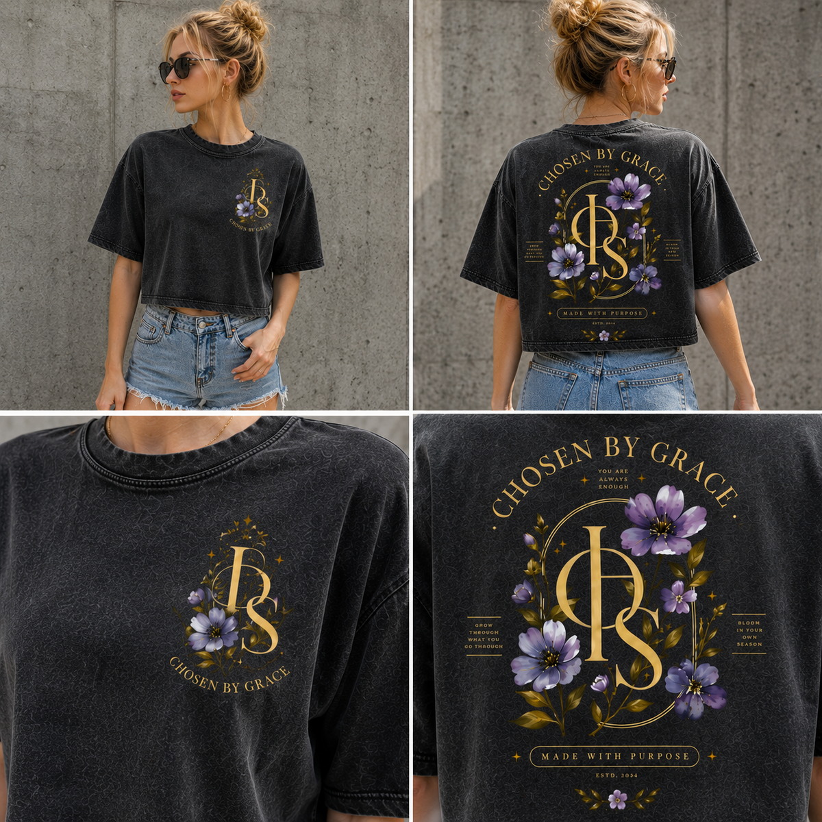 Chosen By Grace – Vintage Washed Graphic Crop Top