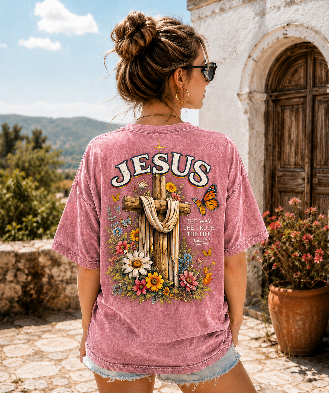 Vintage Jesus Cross Floral Graphic Tee