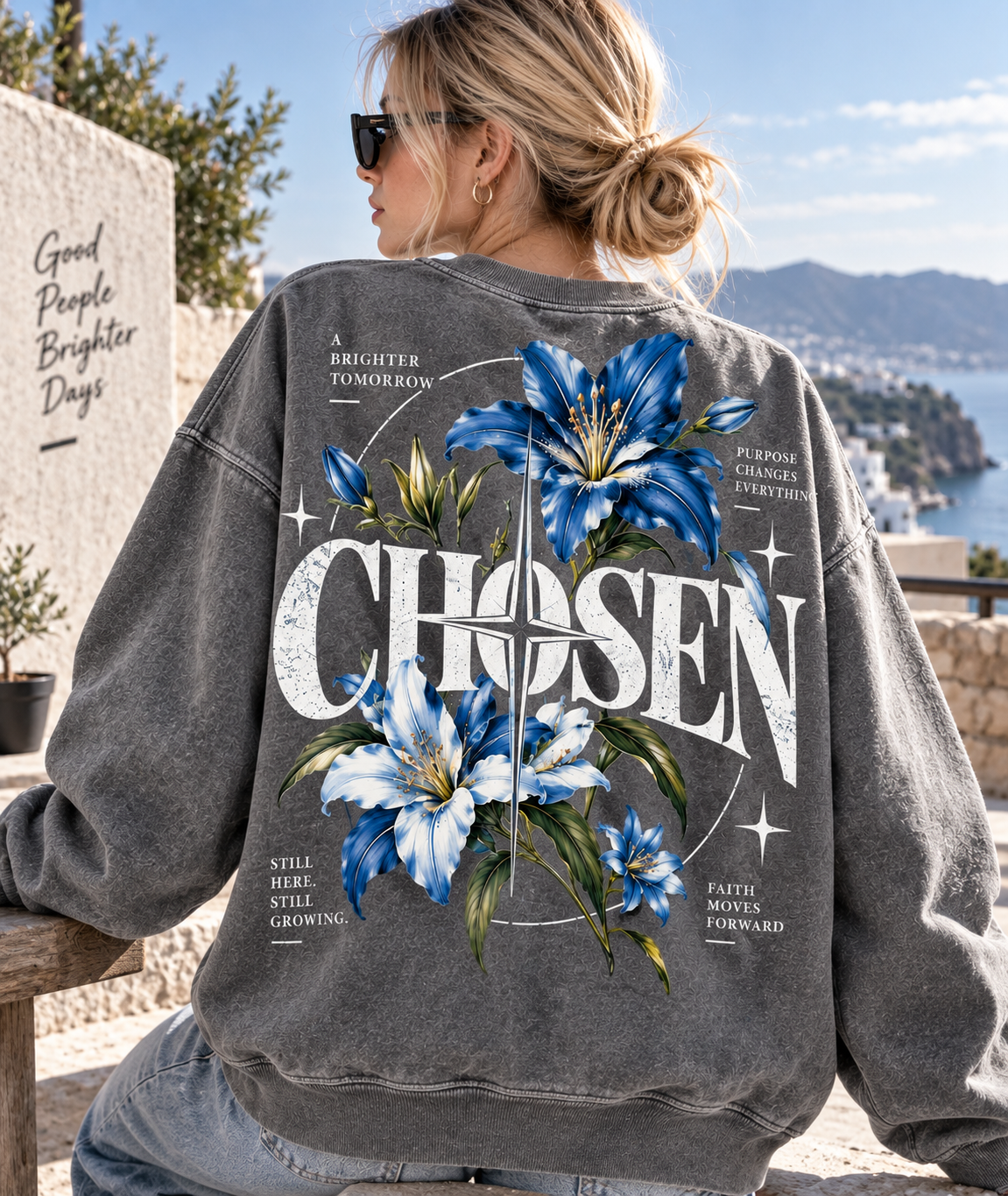 Chosen Floral Vintage Sweatshirt – Blue Lily