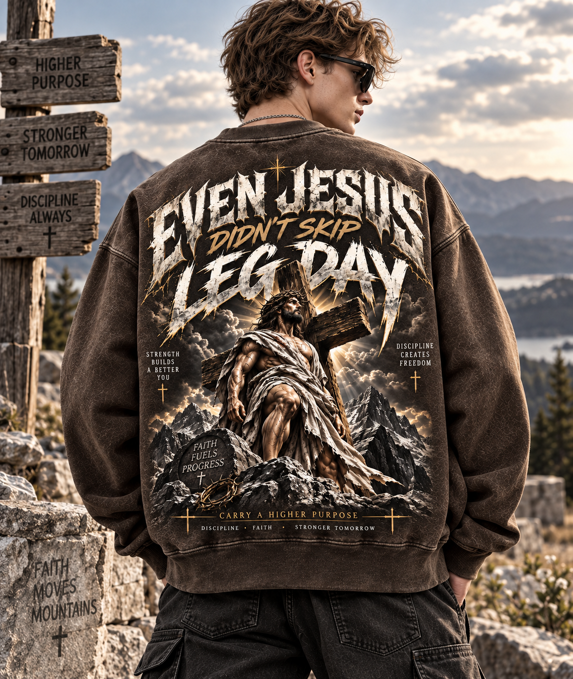 Even Jesus Didn’t Skip Leg Day – Vintage Faith Sweatshirt