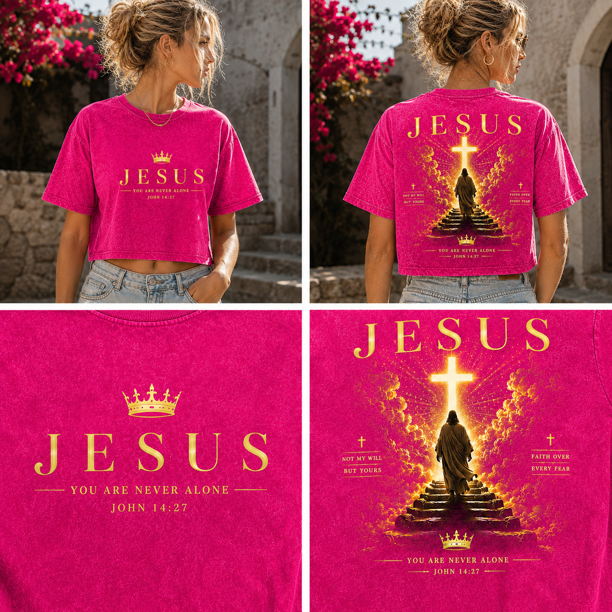 JESUS Crown & Cross Vintage Crop Top