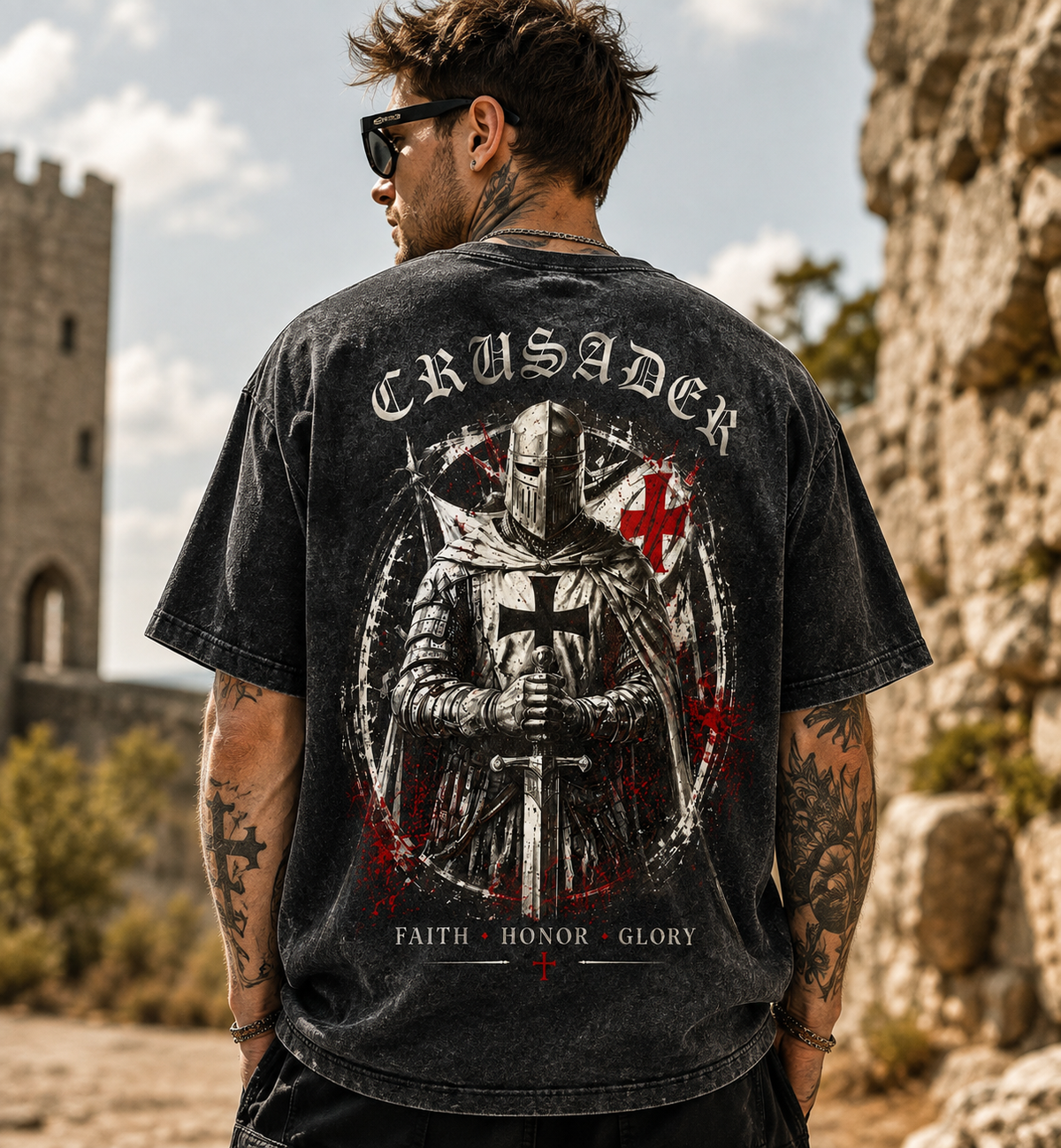 CRUSADER Washed Black Tee