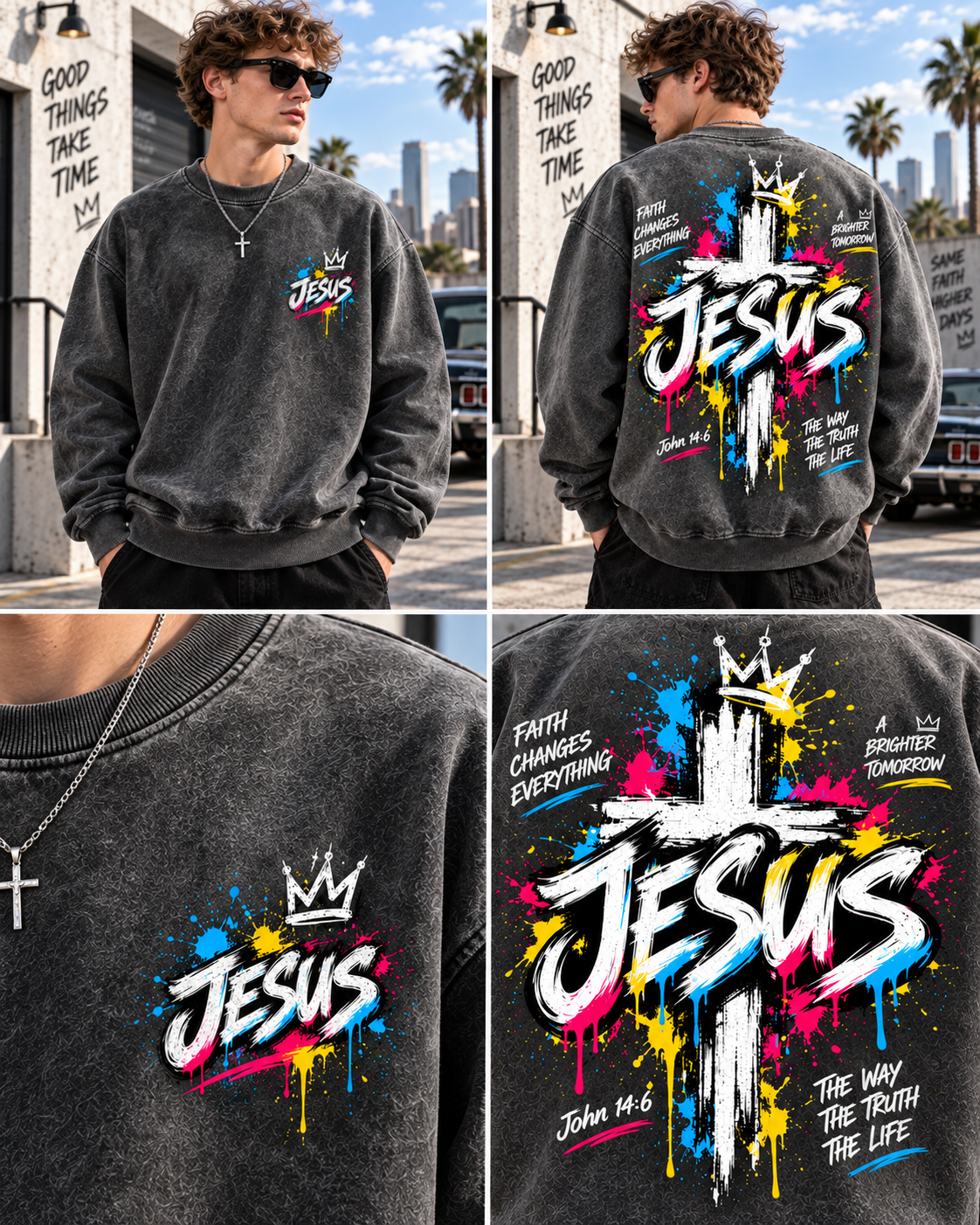 JESUS Graffiti Cross – Vintage Faith Sweatshirt