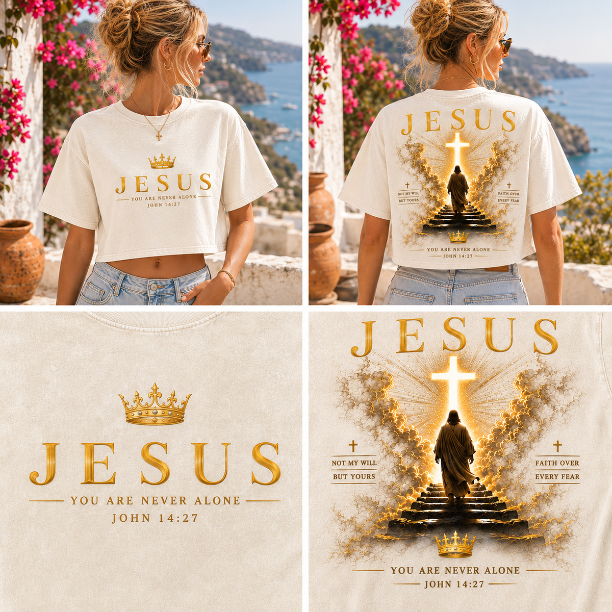 JESUS Crown & Cross Vintage Crop Top