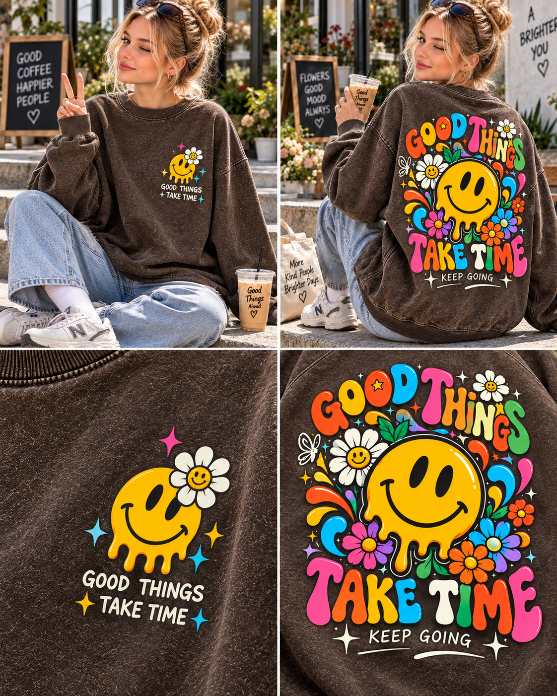Good Things Take Time – Vintage Smiley Sweatshirt