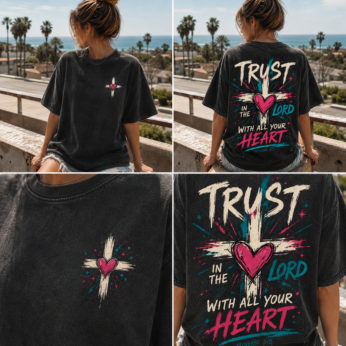 Trust In The Lord Cross Graphic Tee – Vintage Washed Christian T-Shirt
