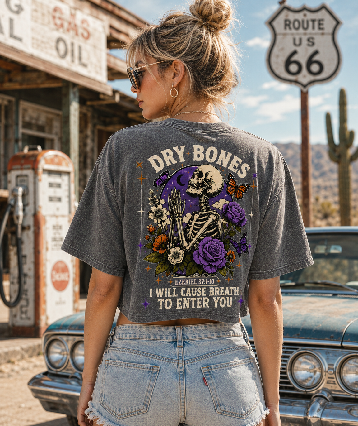 Dry Bones Vintage Graphic Crop Top – Washed Tee