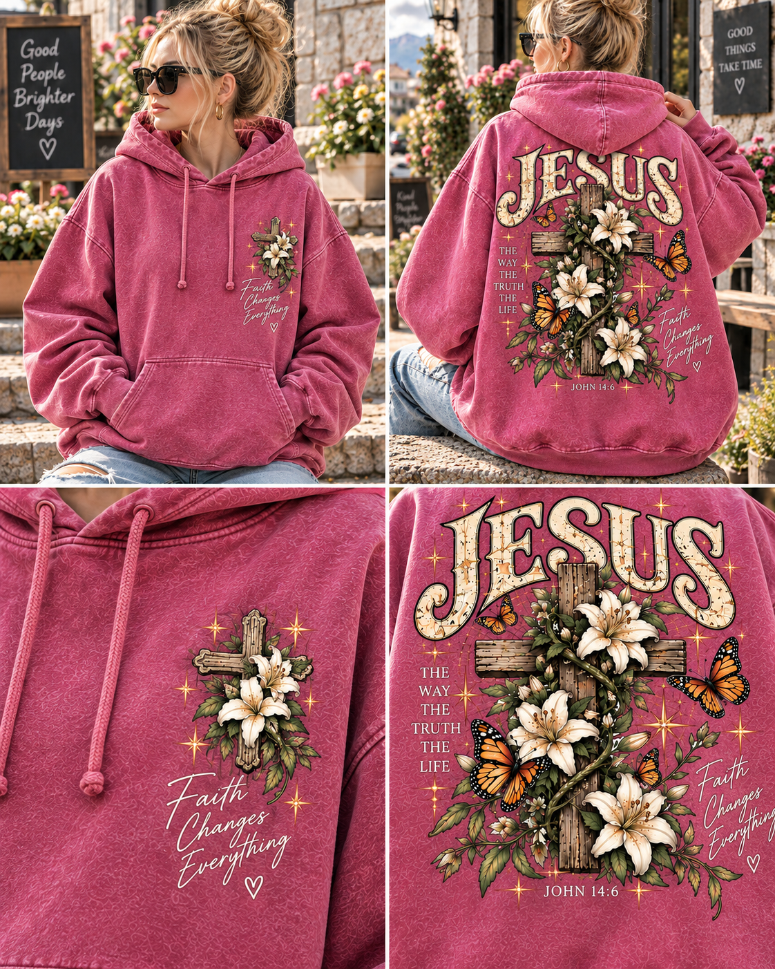 Jesus Faith Vintage Hoodie – Floral Cross
