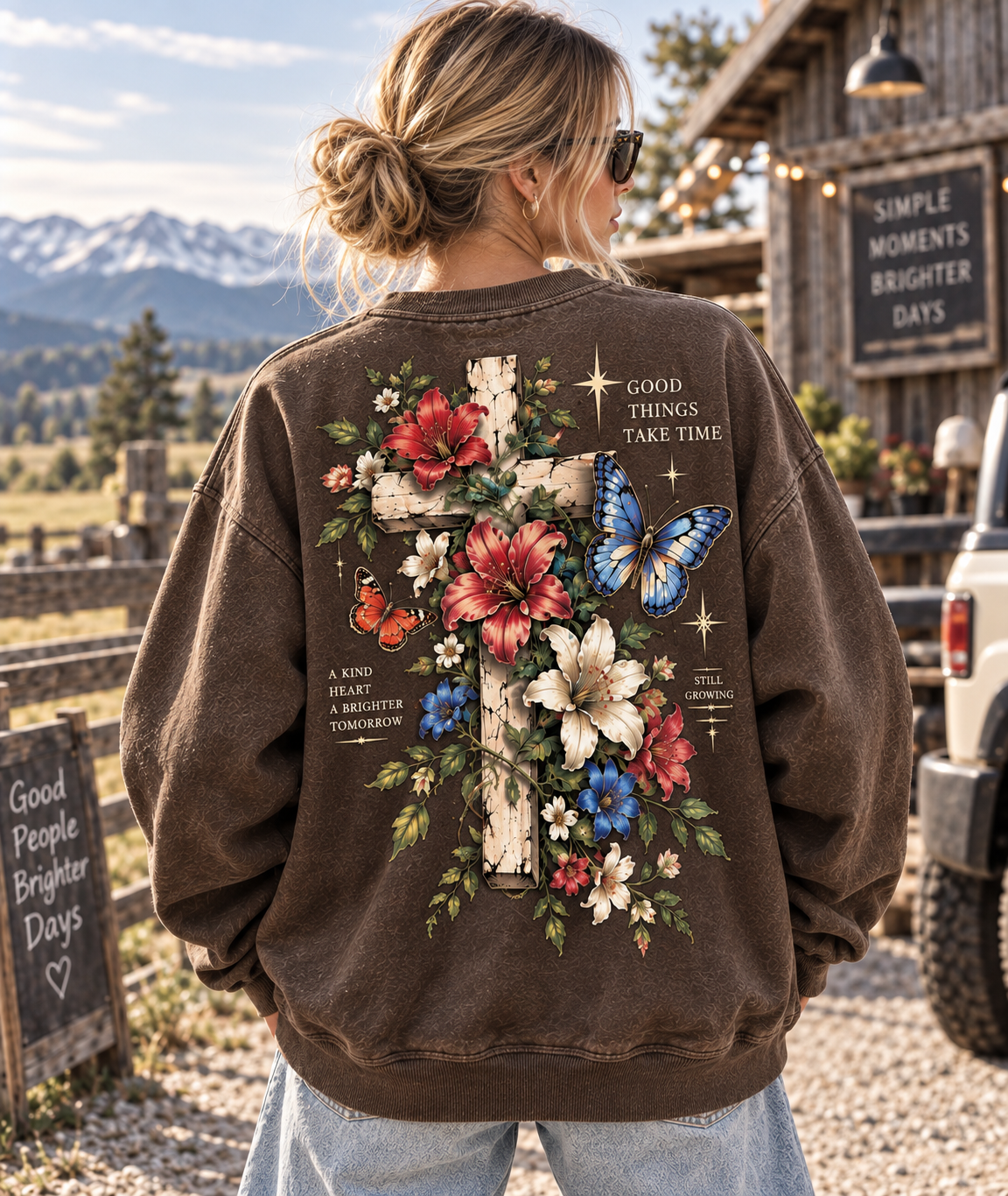 Vintage Floral Cross Sweatshirt – Good Things Take Time