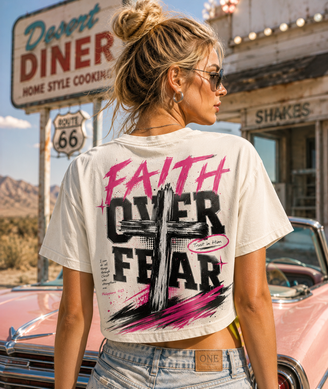 Faith Over Fear – Vintage Cross Crop Top