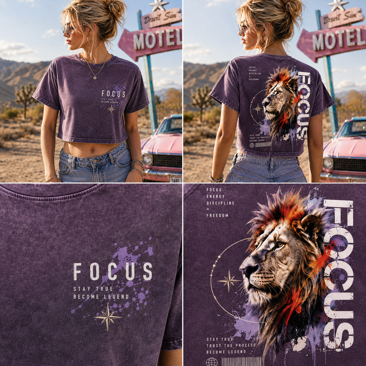 FOCUS Lion Graphic Crop Tee – Vintage Wash