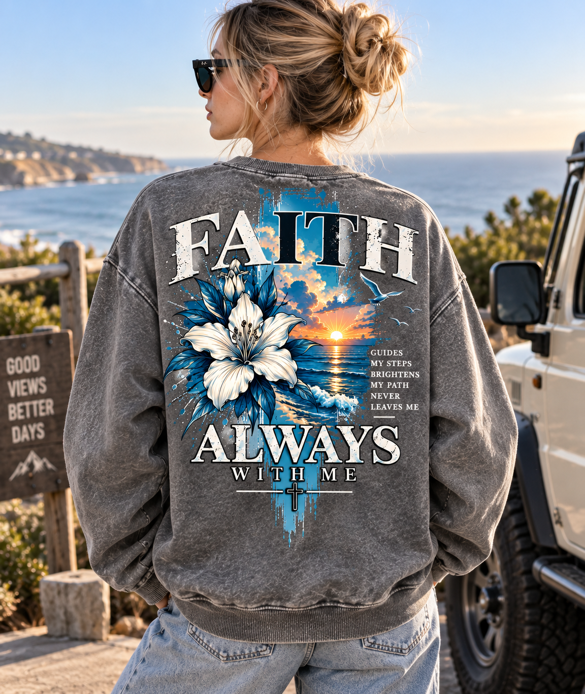 Faith Always With Me – Vintage Floral Sweatshirt