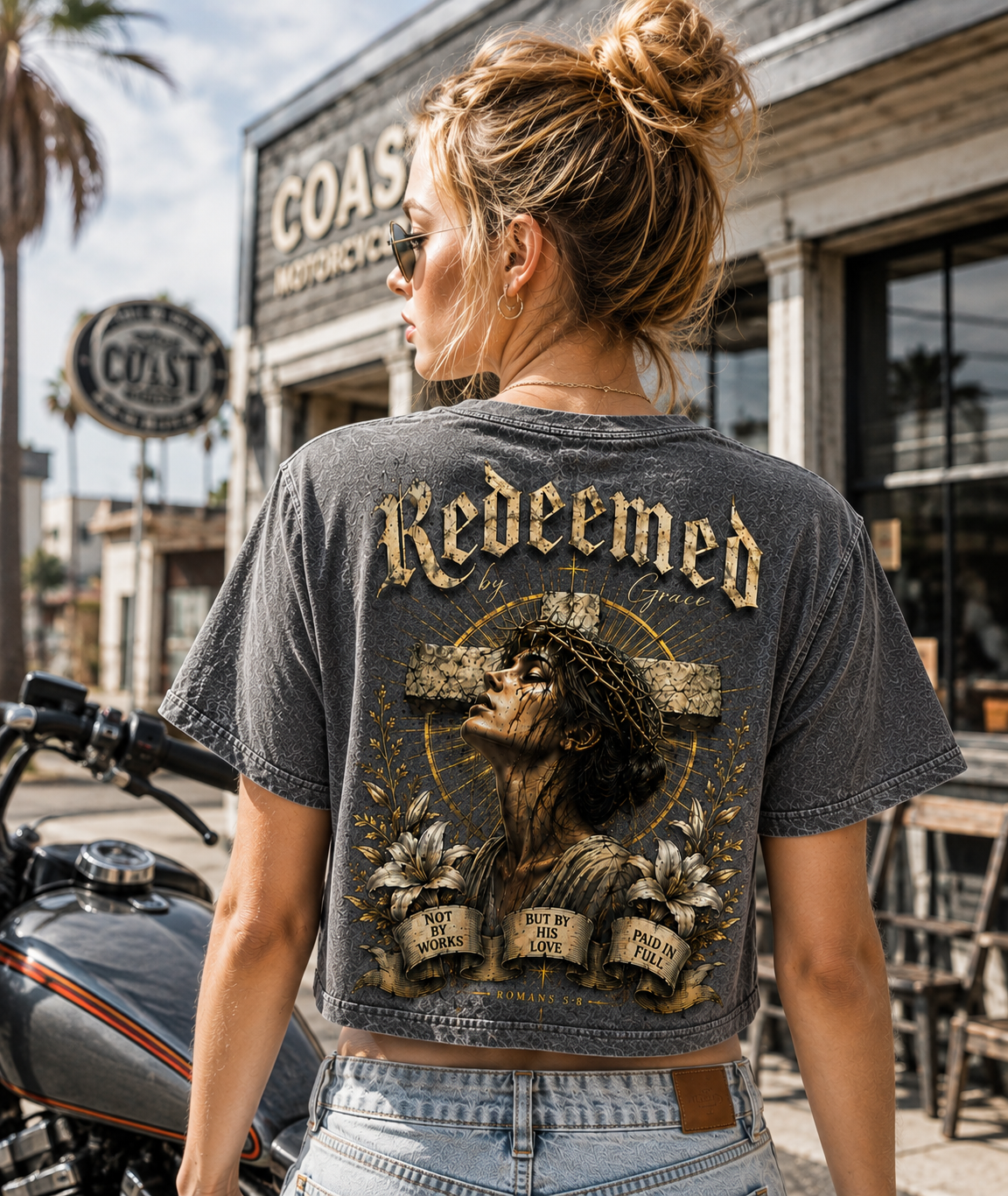 Redeemed by Grace – Vintage Christian Crop Tee