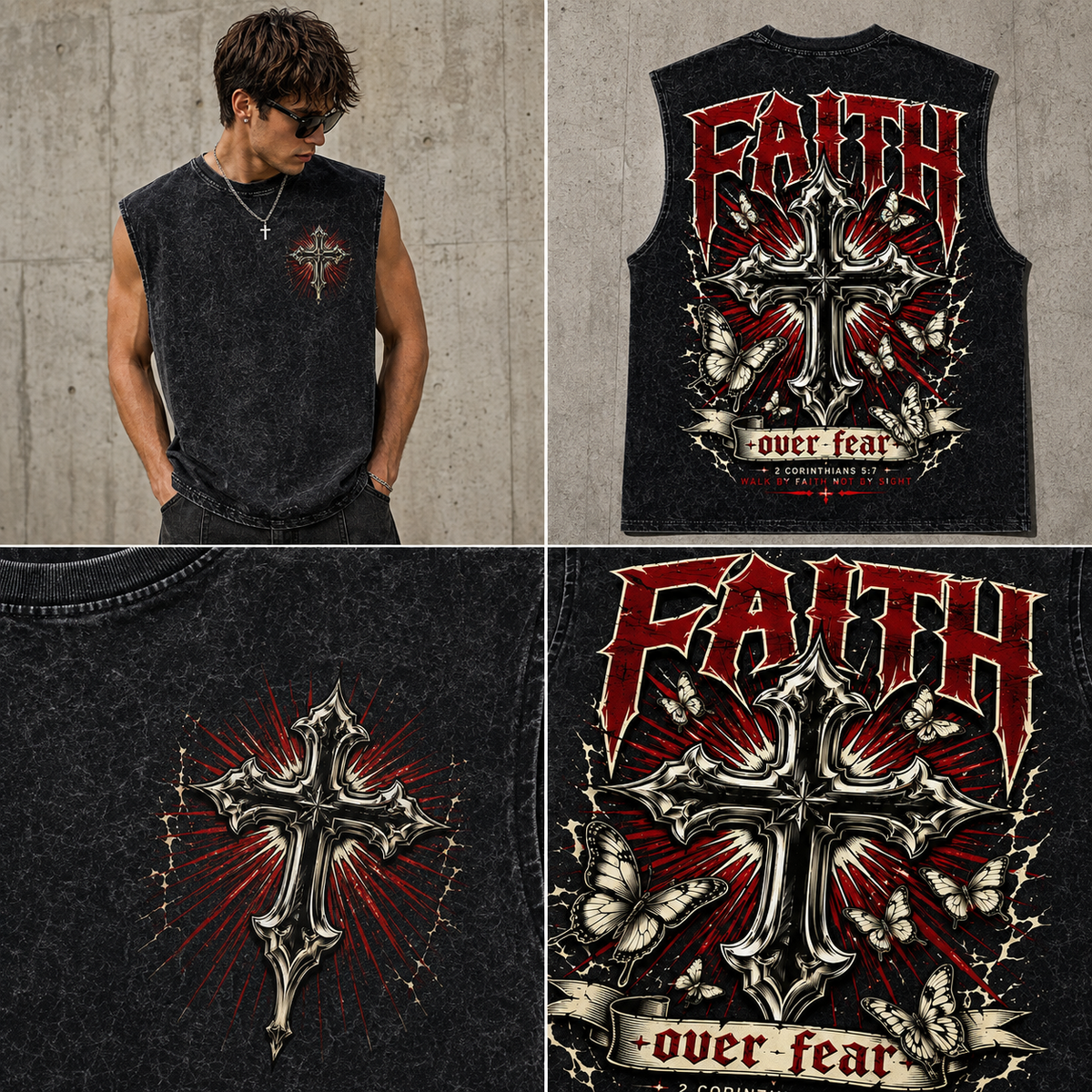 FAITH Over Fear Washed Black Tee