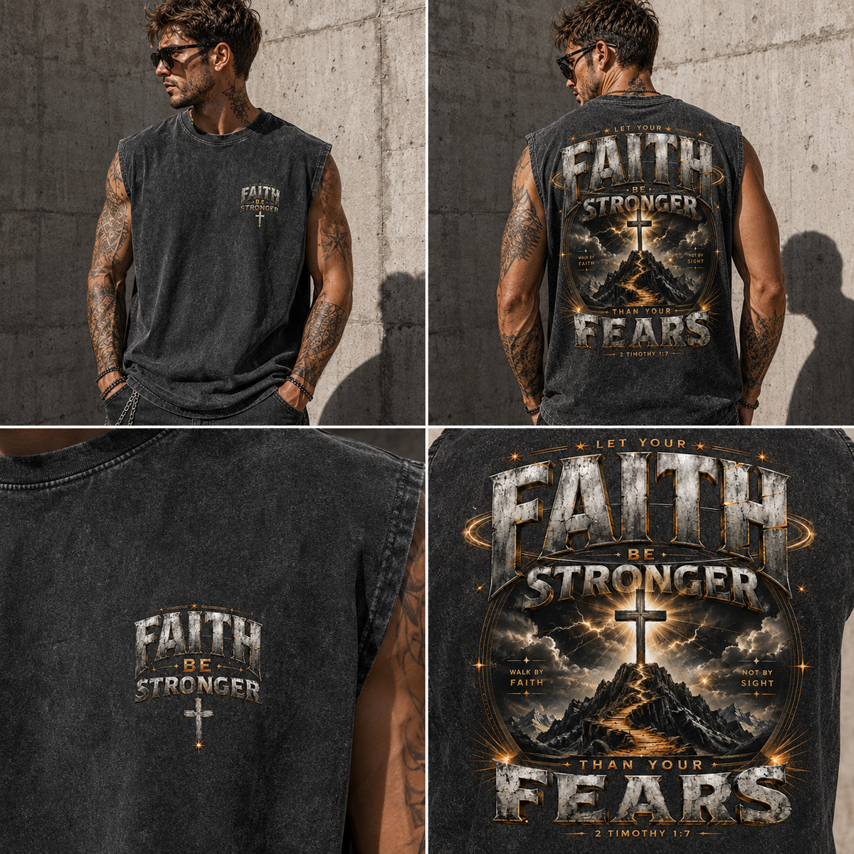 Faith Stronger Than Fear – Vintage Wash Muscle Tee