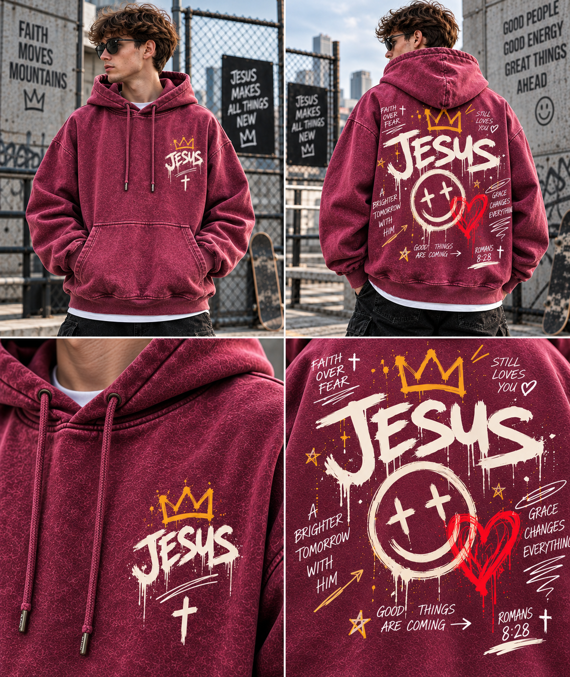 Faith Over Fear – Vintage Jesus Wash Hoodie
