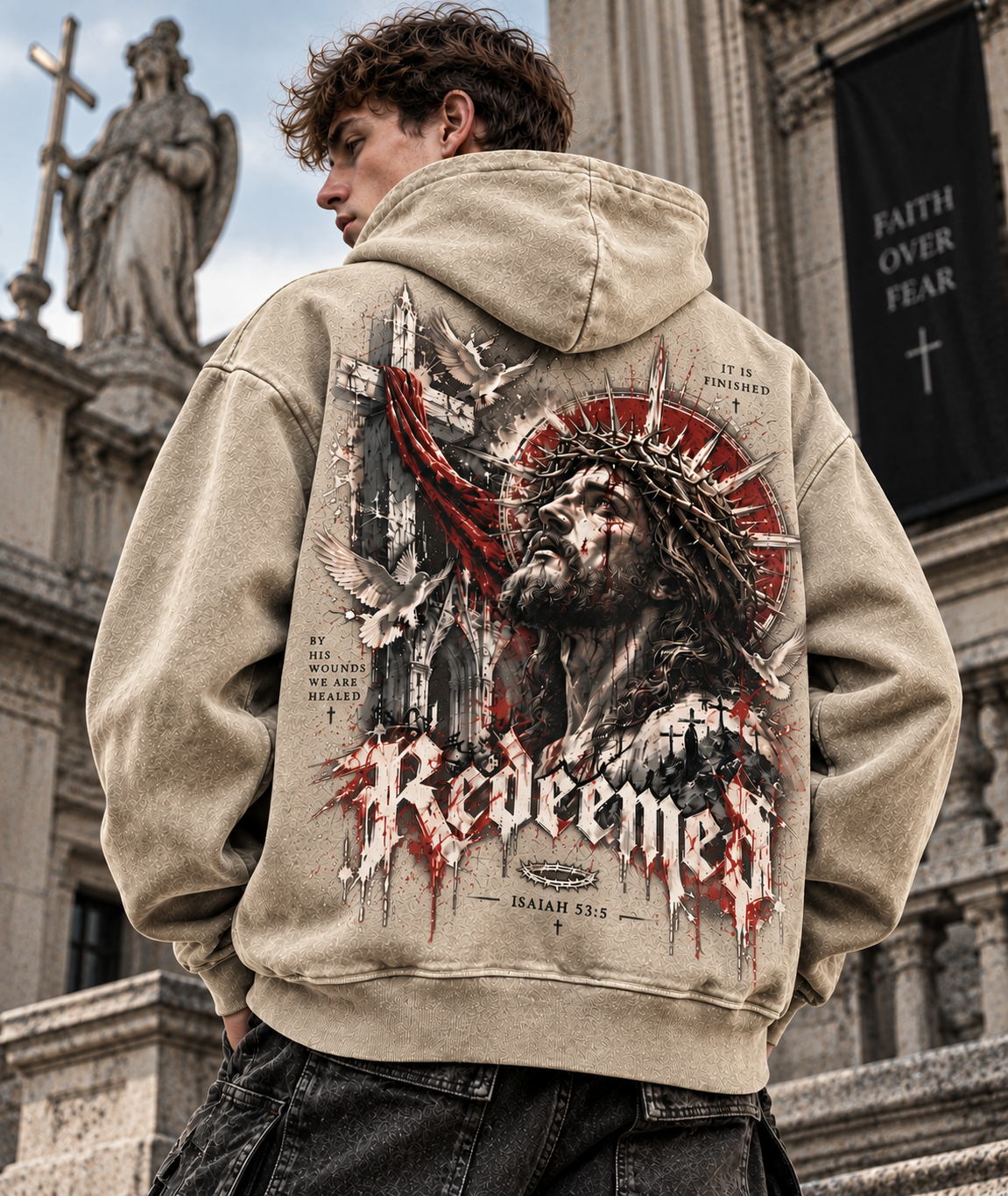 Redeemed Faith Vintage Hoodie – Washed Beige