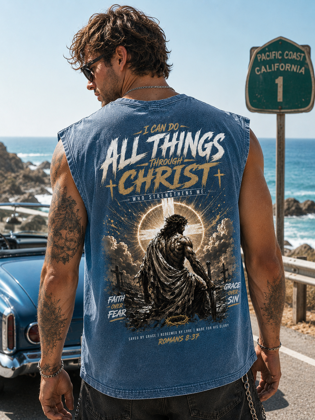 Faith Over Fear — Washed Black Christian Muscle Tee