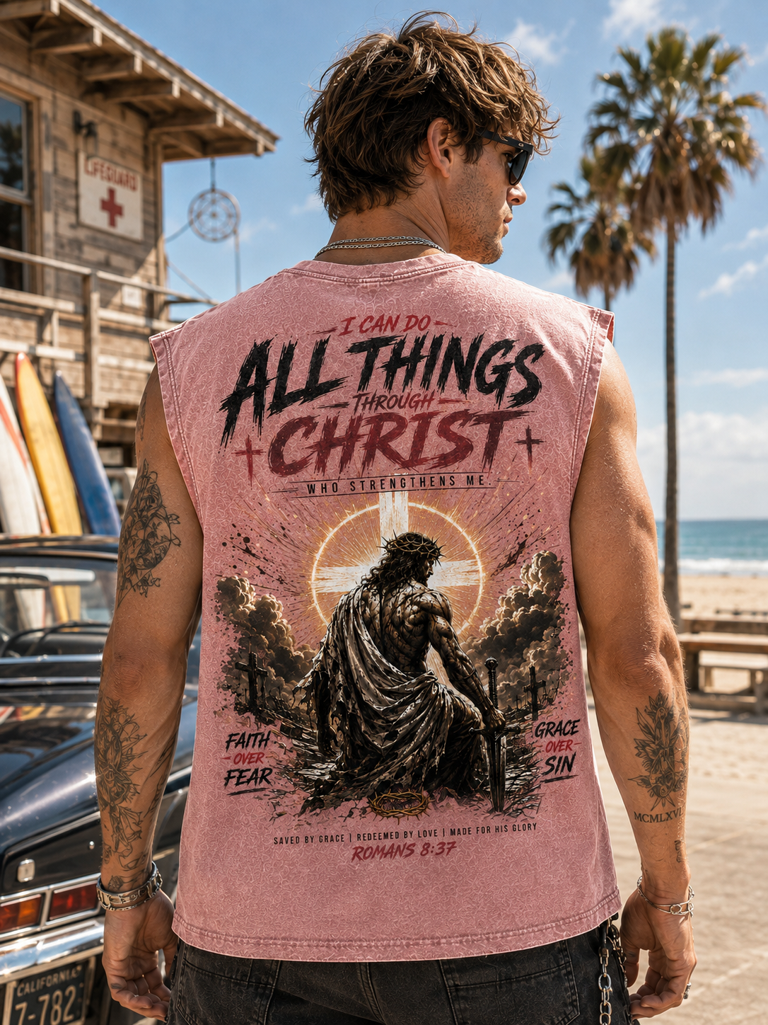 Faith Over Fear — Washed Black Christian Muscle Tee