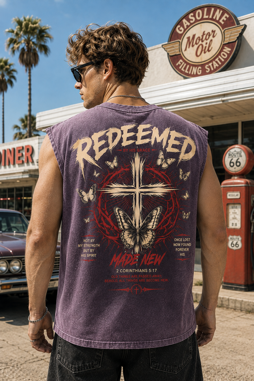 Redeemed Vintage Wash Tee – Faith Graphic Muscle Tank