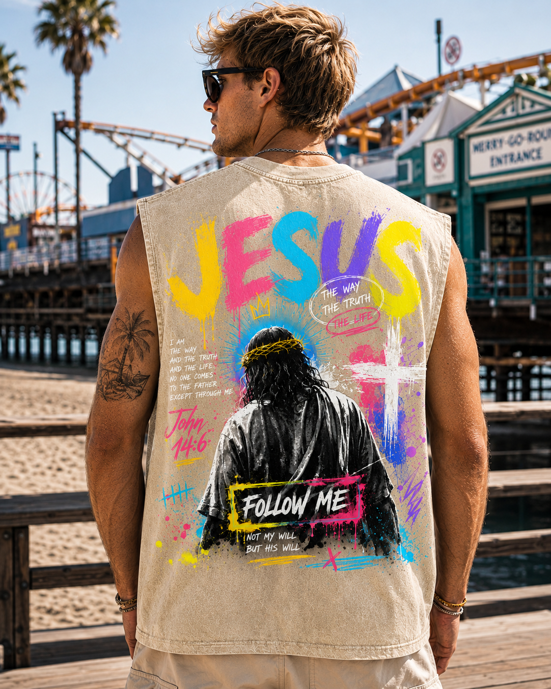 Jesus Follow Me Washed Black Tank Top