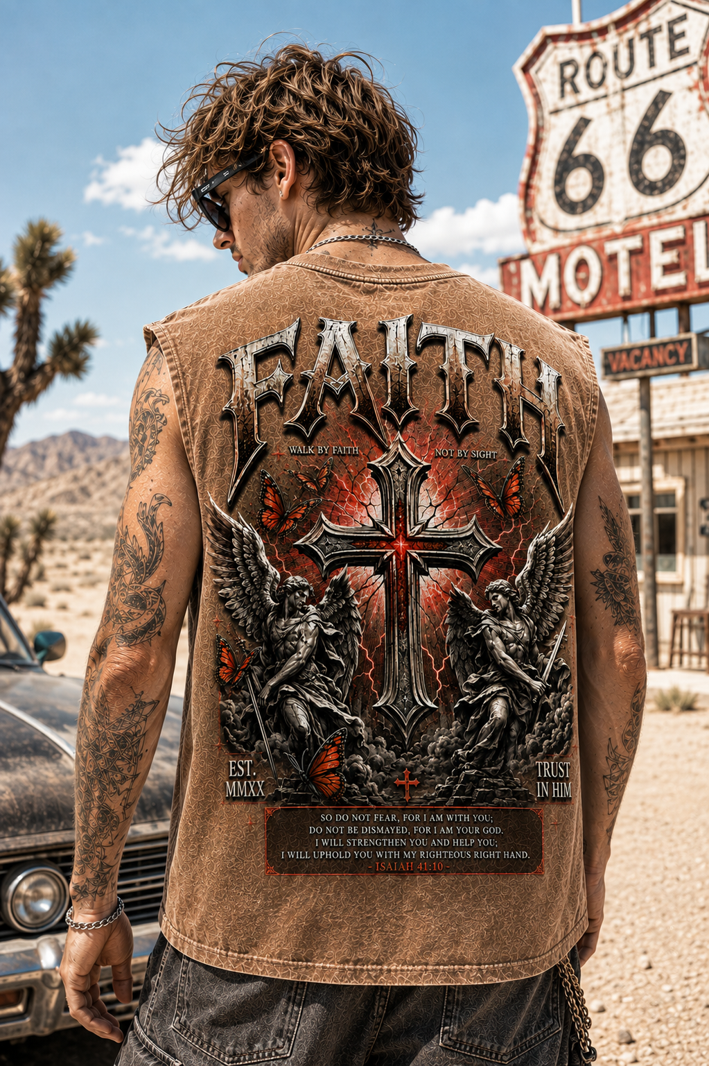 FAITH Washed Black Muscle Tee – Vintage Gothic Cross Graphic