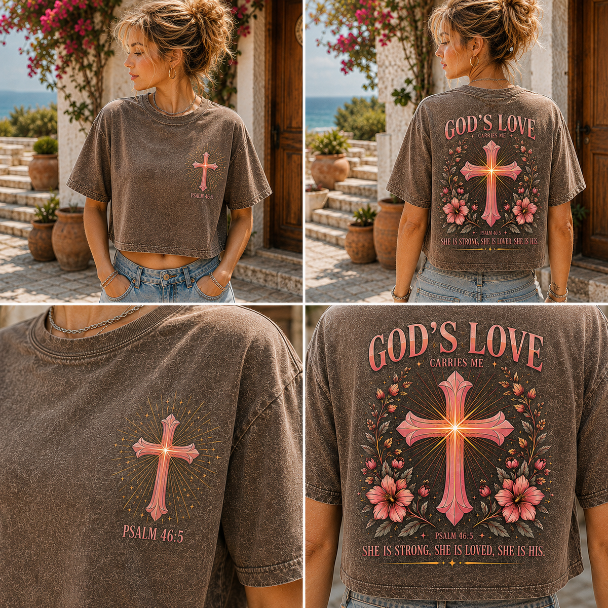 God’s Love Vintage Cross Crop Top – Women’s Faith Tee