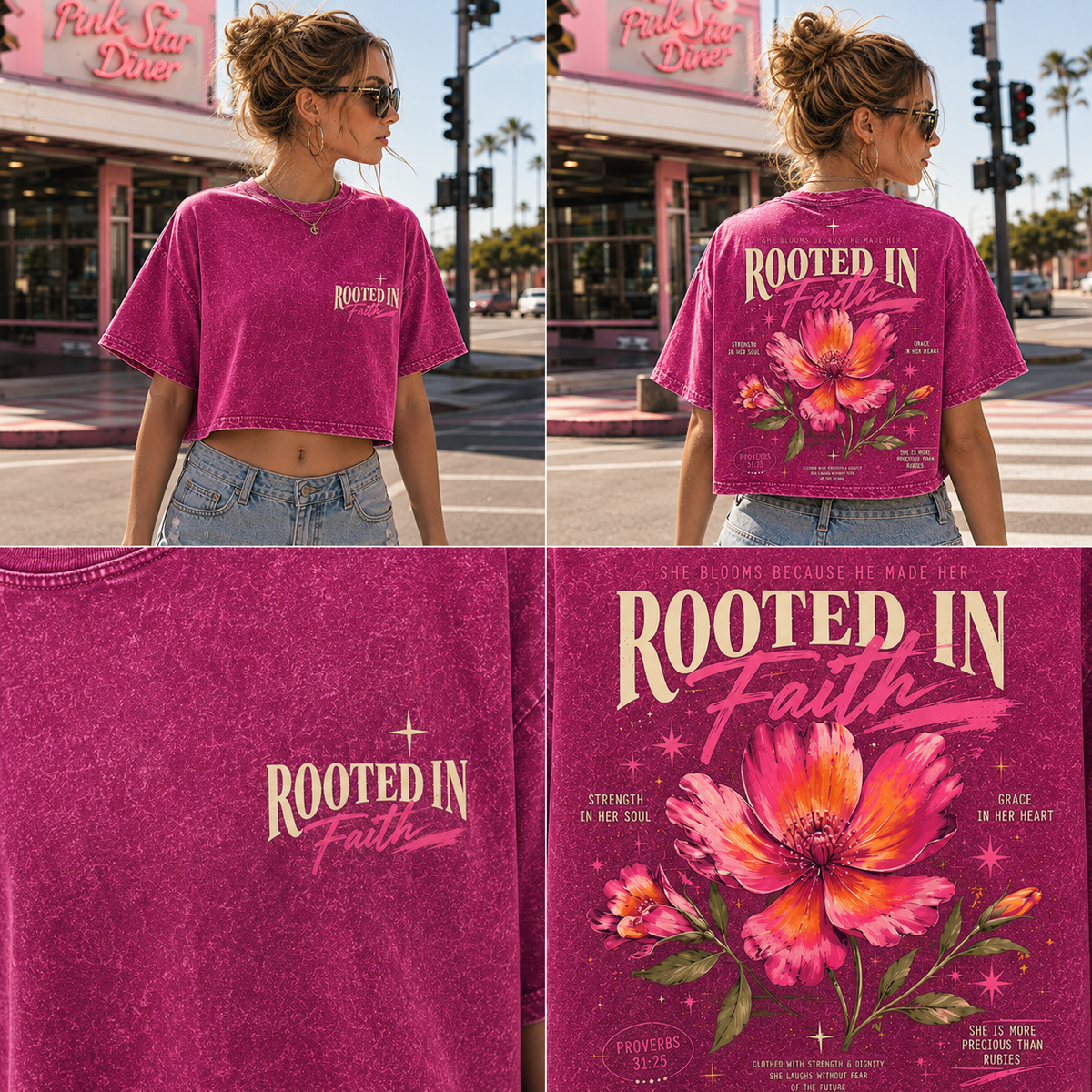 Rooted in Faith Floral Crop Tee