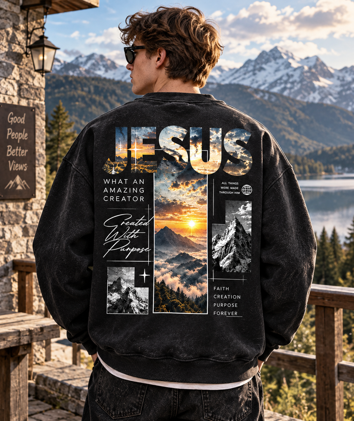 Jesus Mountain Faith Sweatshirt – Vintage Outdoor Style