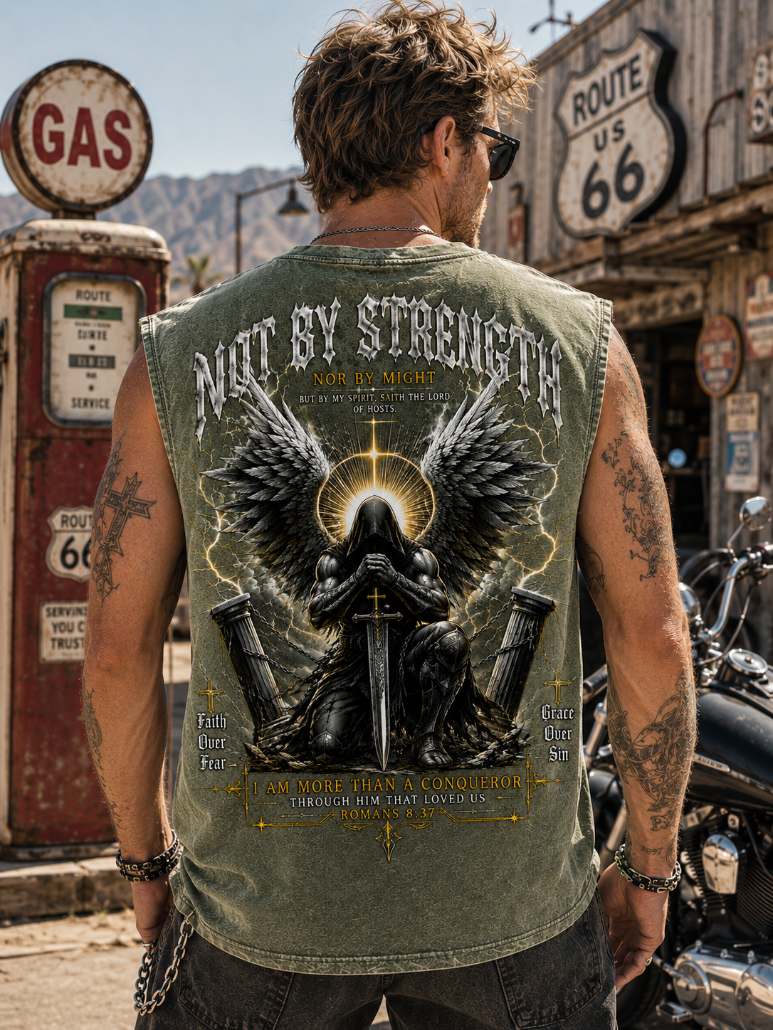 Not By Strength Washed Black Faith Tank Top