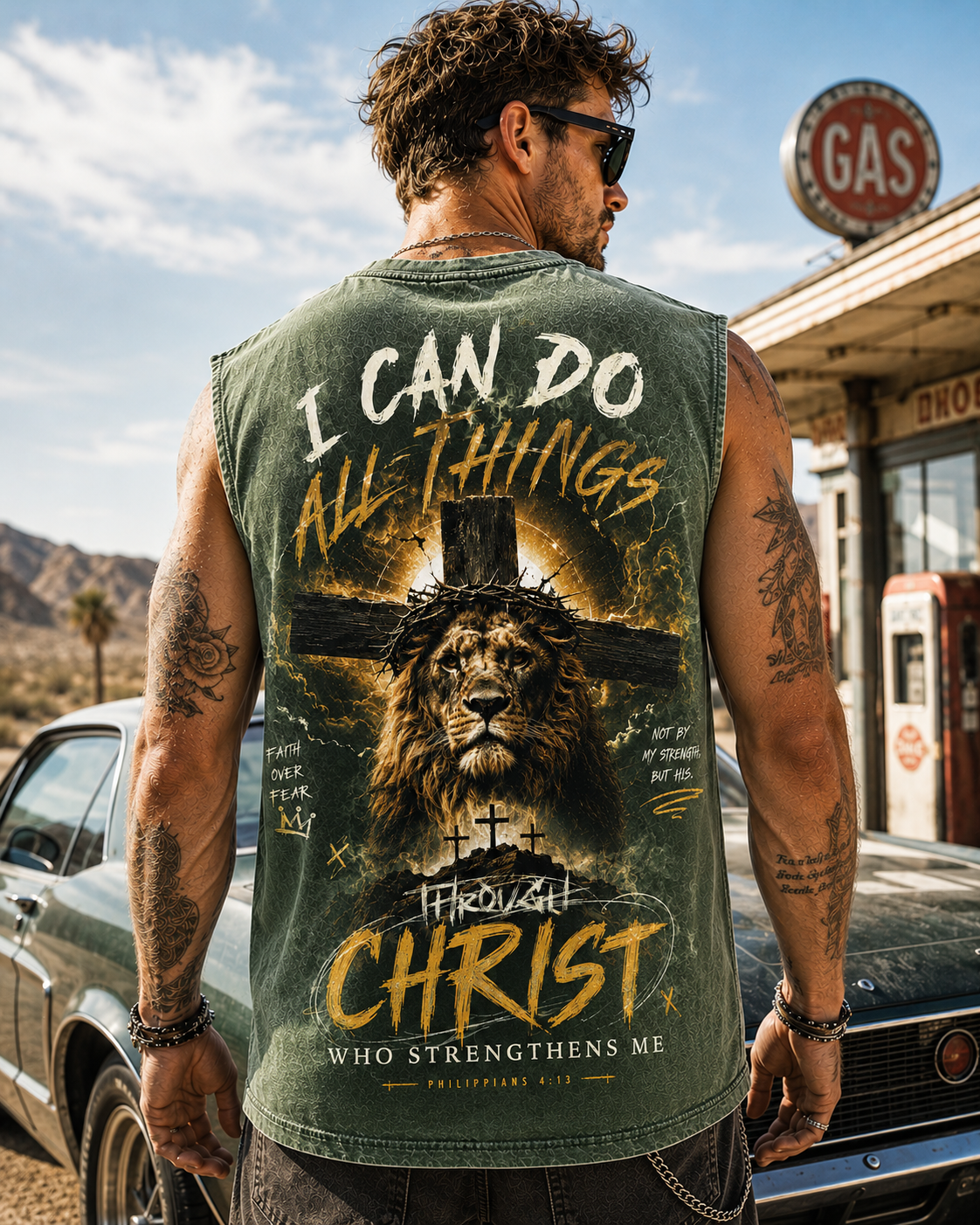 Faith Over Fear — Washed Black Graphic Tank Top