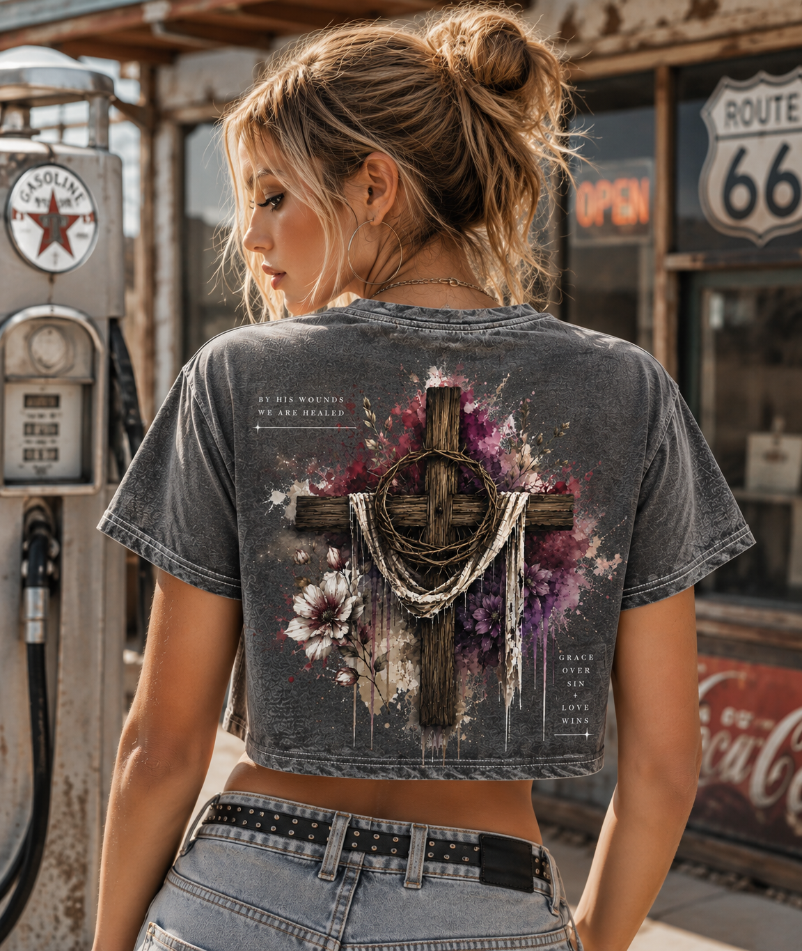 Grace Over Sin – Vintage Cross Crop Tee