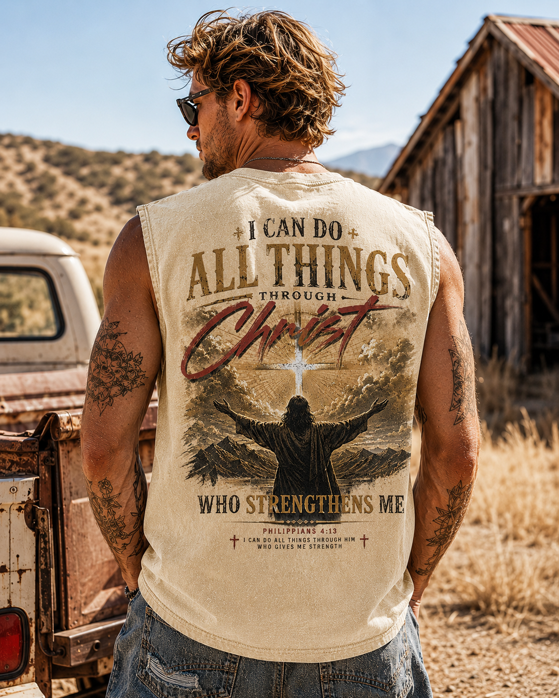 Philippians 4:13 Vintage Washed Muscle Tee