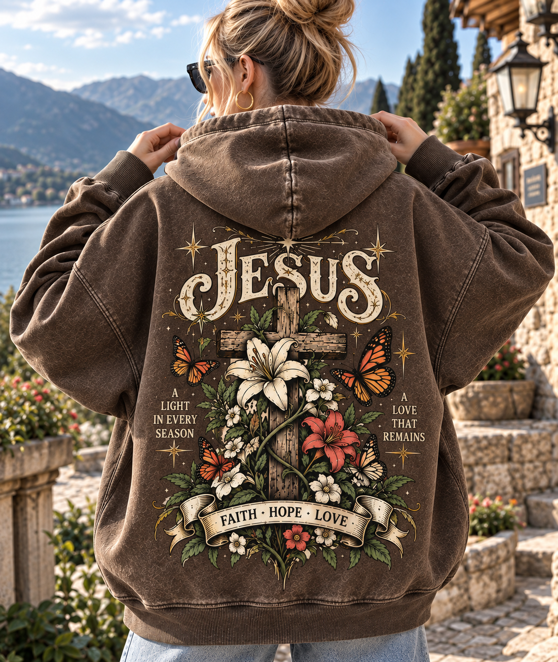Vintage Jesus Cross Hoodie – Faith Hope Love
