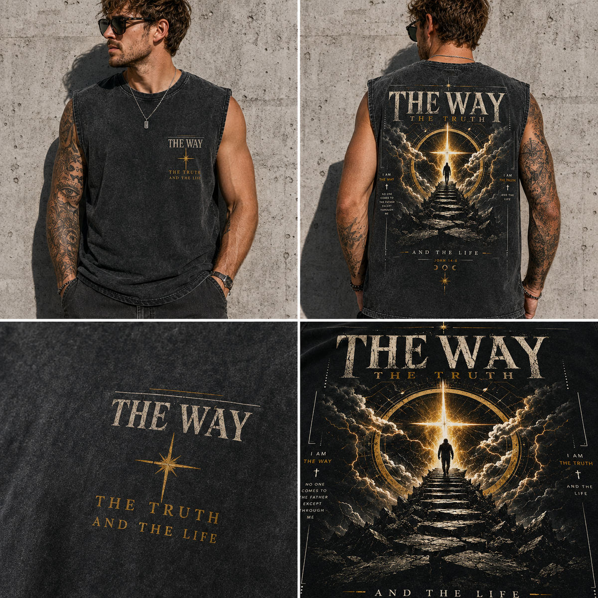 THE WAY — Washed Black Christian Graphic Tank Top