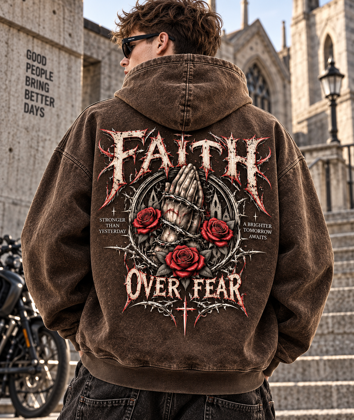 Faith Over Fear – Vintage Gothic Hoodie