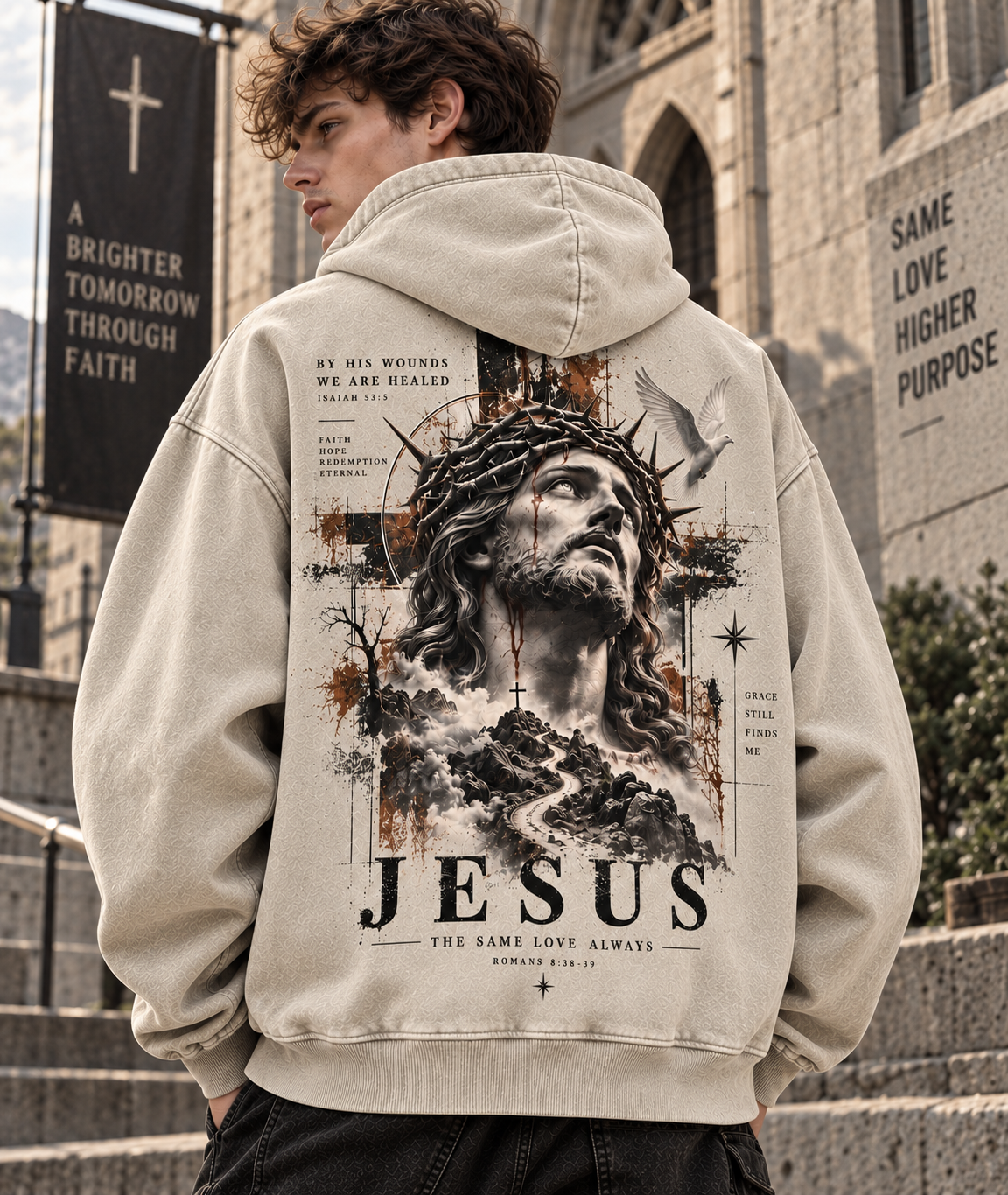 Jesus Faith Vintage Hoodie – Washed Beige