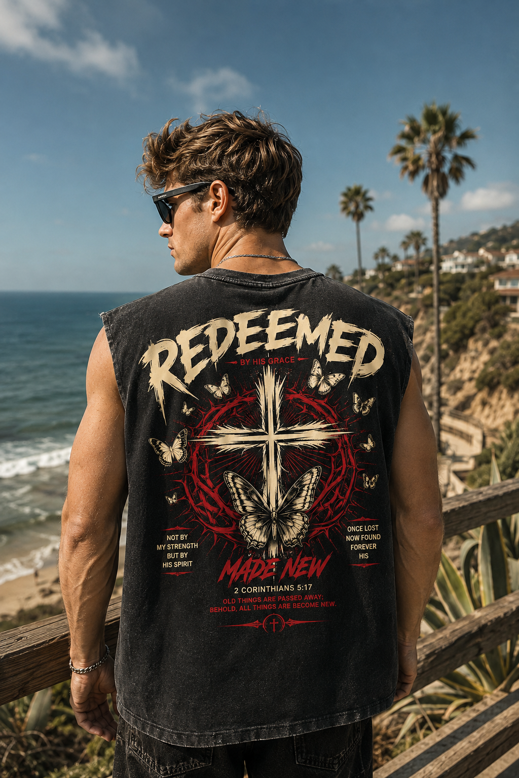Redeemed Vintage Wash Tee – Faith Graphic Muscle Tank
