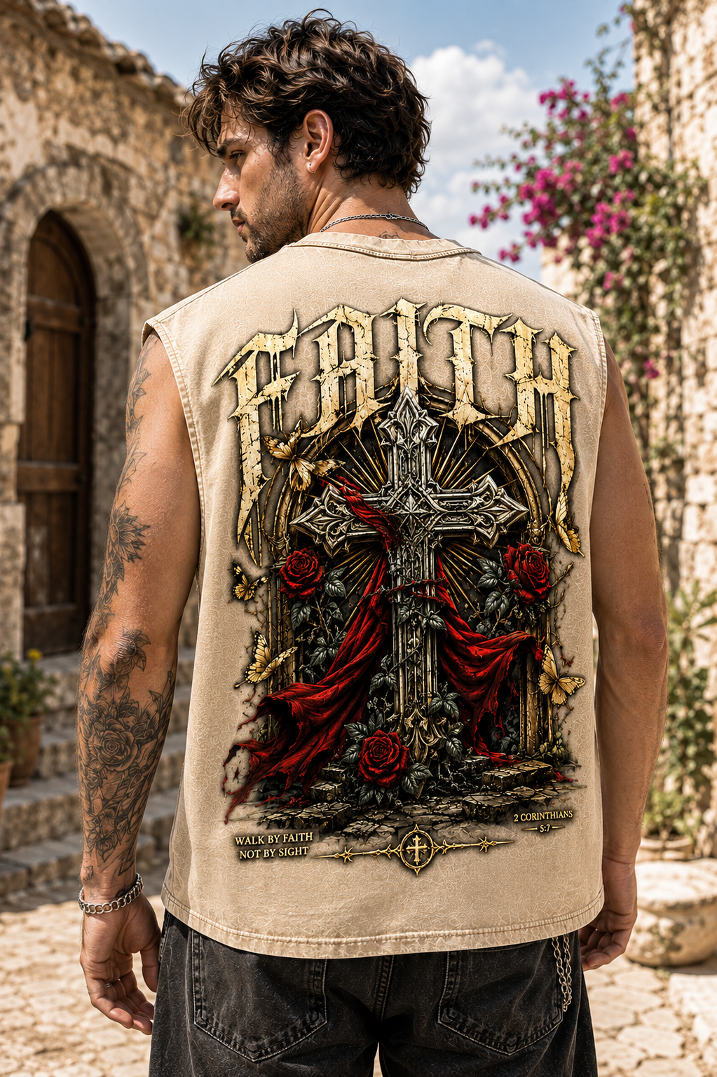 Washed Black Faith Cross Muscle Tee – Vintage Gothic Streetwear