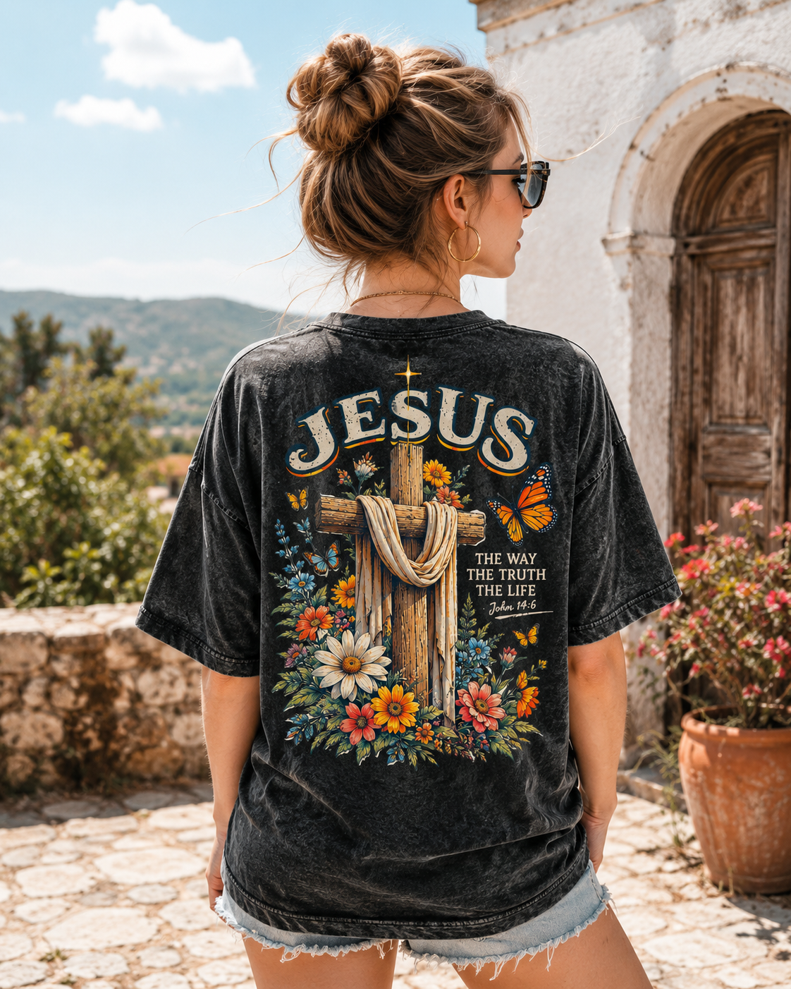 Vintage Jesus Cross Floral Graphic Tee