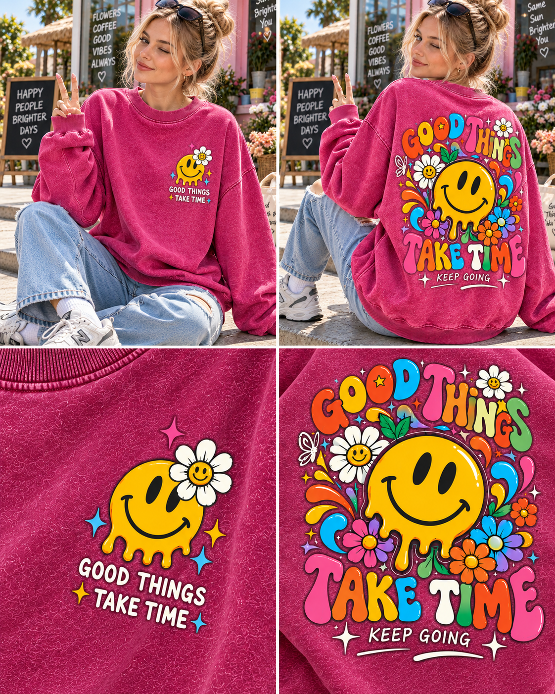 Good Things Take Time – Vintage Smiley Sweatshirt